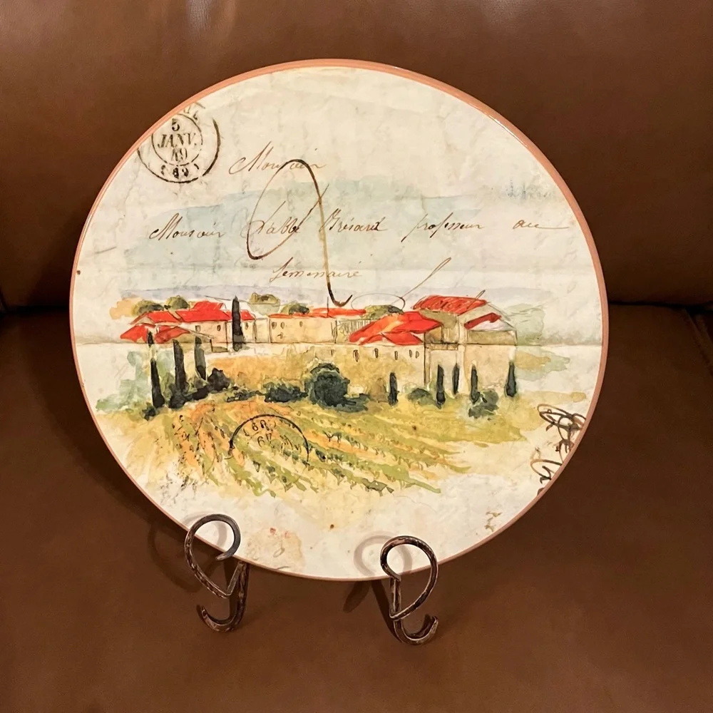 Paysage by William Sonoma Cheese Serving Plate w/ Decorative Metal Stand